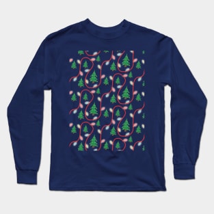 Christmas Trees and Lights Pattern Long Sleeve T-Shirt